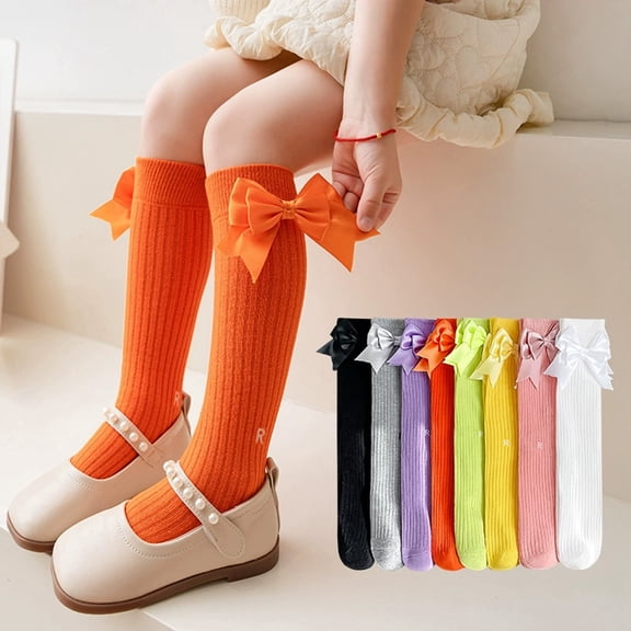 CAIXIA Bow Girls Knee High Socks Cotton School Uniform Dress Long Socks for Girls