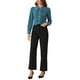 thumbnail image 2 of BLUSA CHIC PARA MUJER CON COLLAR PETER PAN Y MANGAS ABULLONADAS, CON TRIM CONTRASTANTE, CAMISA DE BOTONES TAMAÑO XL AZUL VERDE, 2 of 6