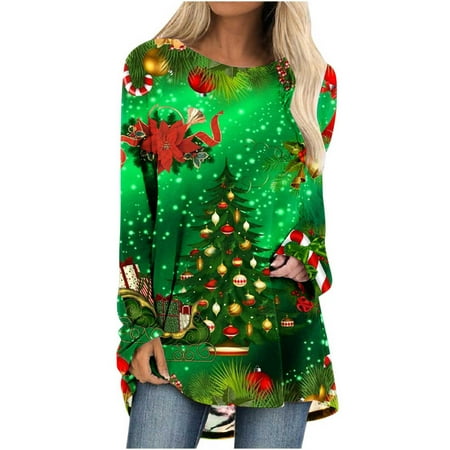 

Tops for Women Casual Fall Shirts for Women Christmas Women Fashion Casual Long Sleeve Round Neck Tops Loose Blouse Printed Shirts Womens Fall Tops Corset Tops for Women
