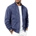 thumbnail image 4 of Ceisia Men's Suede Bomber Jacket Stand Collar Full Zip Long Sleeve Casual Solid Outerwear Coat Navy XXXL Gift, 4 of 8