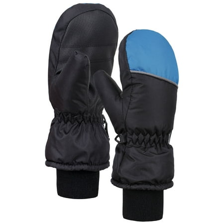 - ANDORRA Boys Color Block Weather-Proof Thinsulate Snow Mittens, Long Snow Cuff,M,BlackBlue