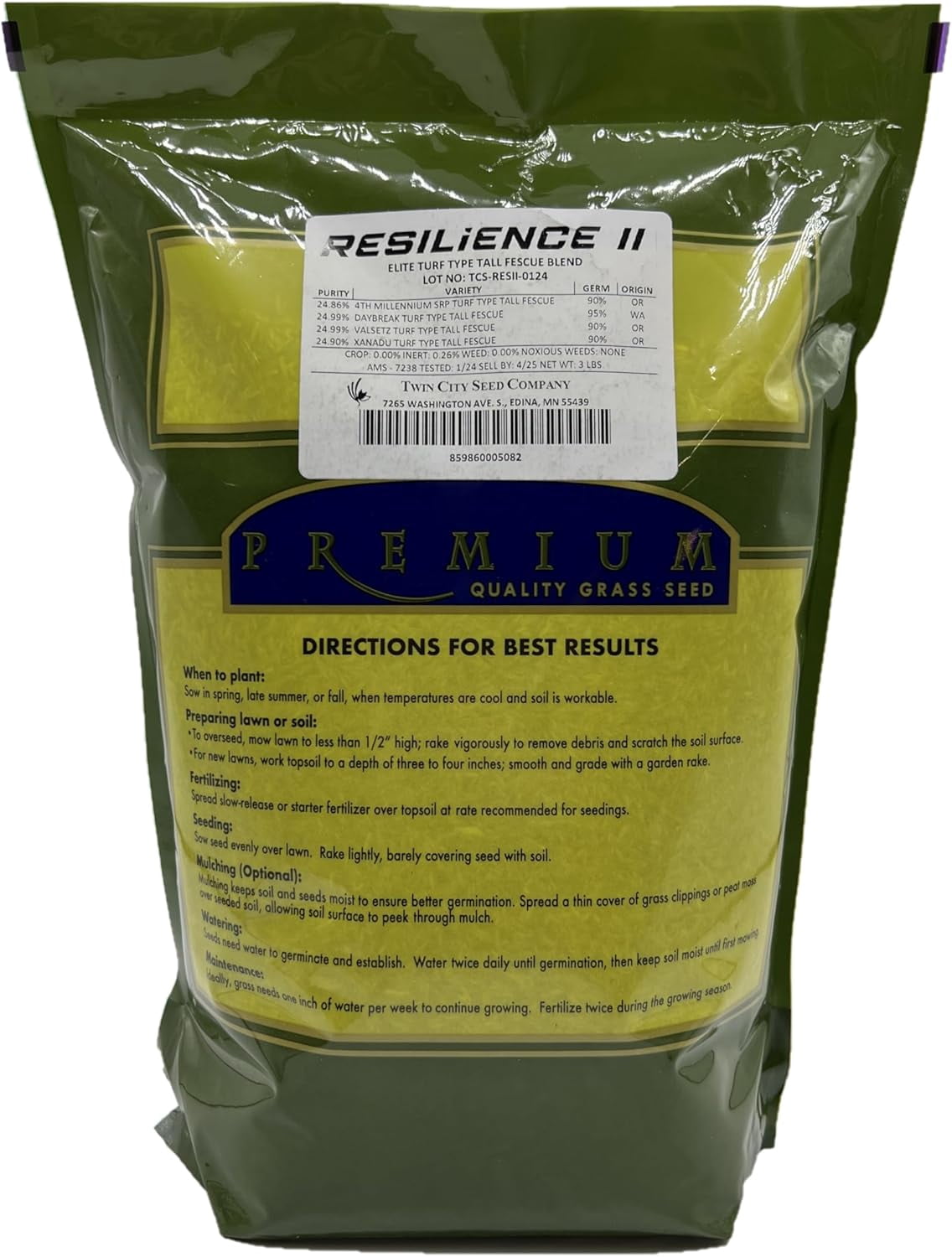 Twin City Seed Co. Resilience II, Tall Fescue Mixture, 3 lb Bag