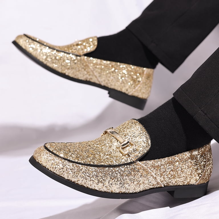 sequin dress shoes Blue Sparkle Slip On Men's Shoes, 8 Shiny white sequin with hanging tassel Cosidram Men's Glitter Dress Shoes