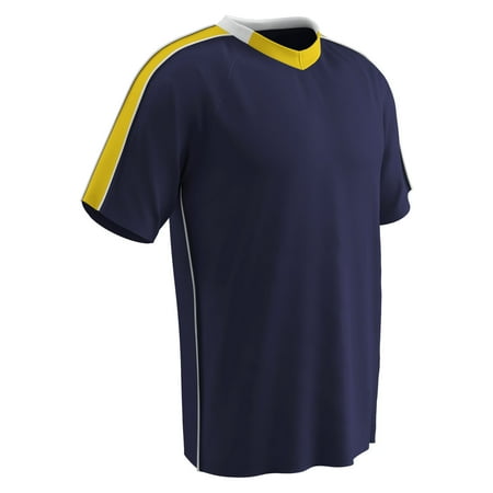 CHAMPRO Mark Lightweight Soccer Jersey, Adult Medium, Navy, Gold Highlights, White Trim