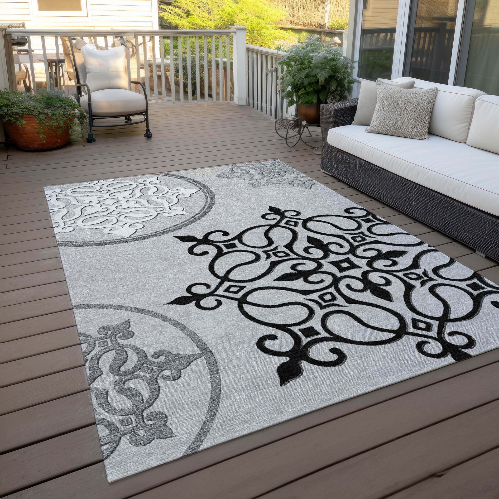 Addison Rugs Chantille Indoor/Outdoor Transitional Scrolls Gray Washable Rectangle Rug, 5' x 7'6"