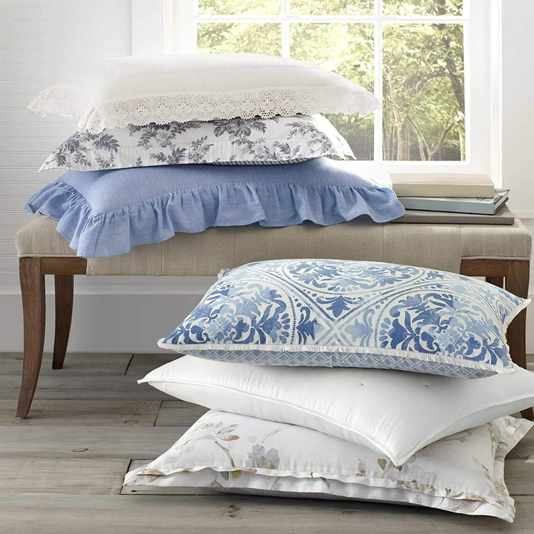 Laura Ashley Comforter Set Reversible Cotton Bedding with Matching Shams,  Stylish Home Decor for All Seasons, Queen (Pack of 1), Blue 1 Mila Blue  Queen 