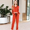 thumbnail image 6 of Women's Long Sleeve Button-Up Pajama Set with Piped Trim Details and Relaxed Fit - Large, Red, 6 of 6