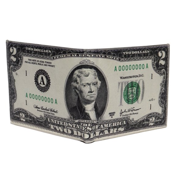 $2 Two Dollar Bill Jefferson Photorealistic Leather Bi-Fold Bifold Wallet
