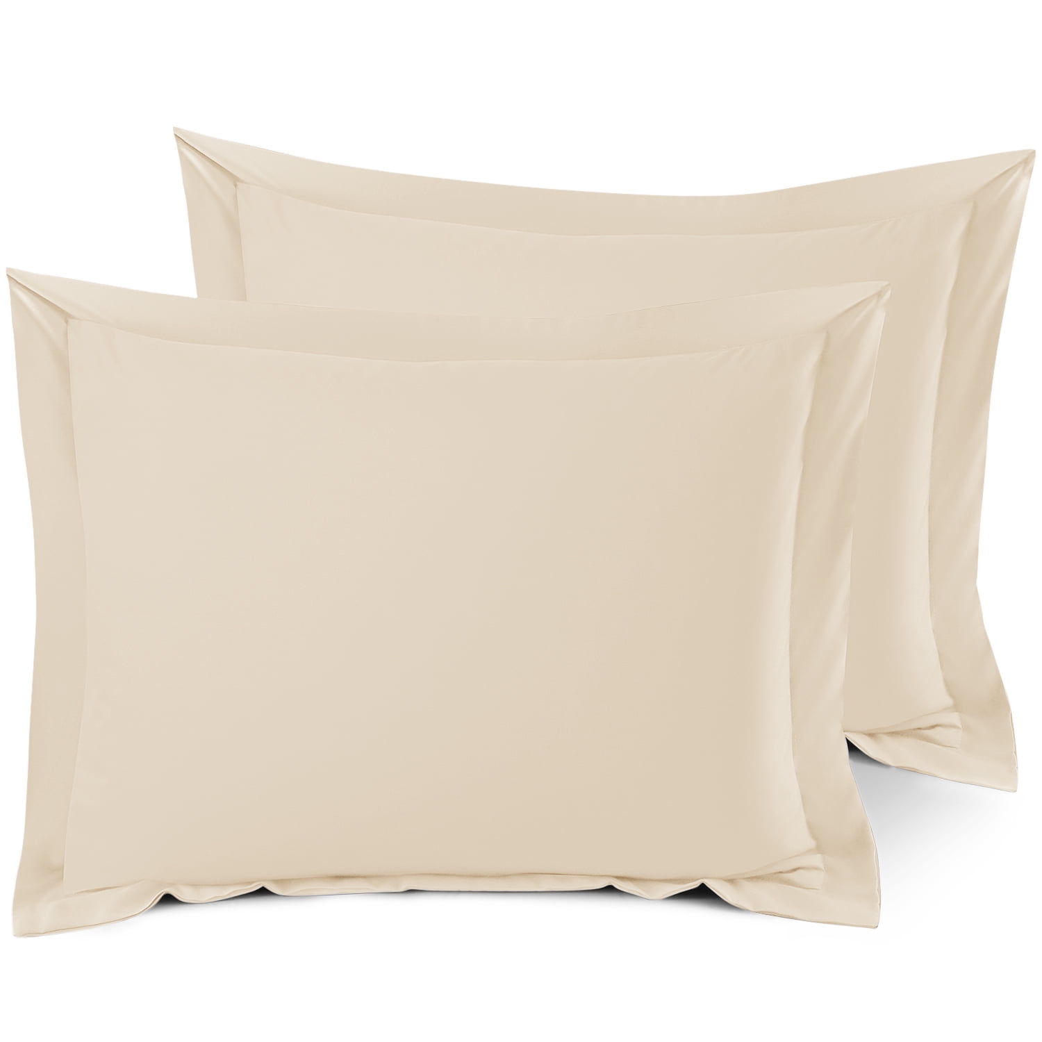 Set Of 2 Standard 20x26 Size Pillow Shams Beige Cream Hotel Luxury Soft Double Brushed