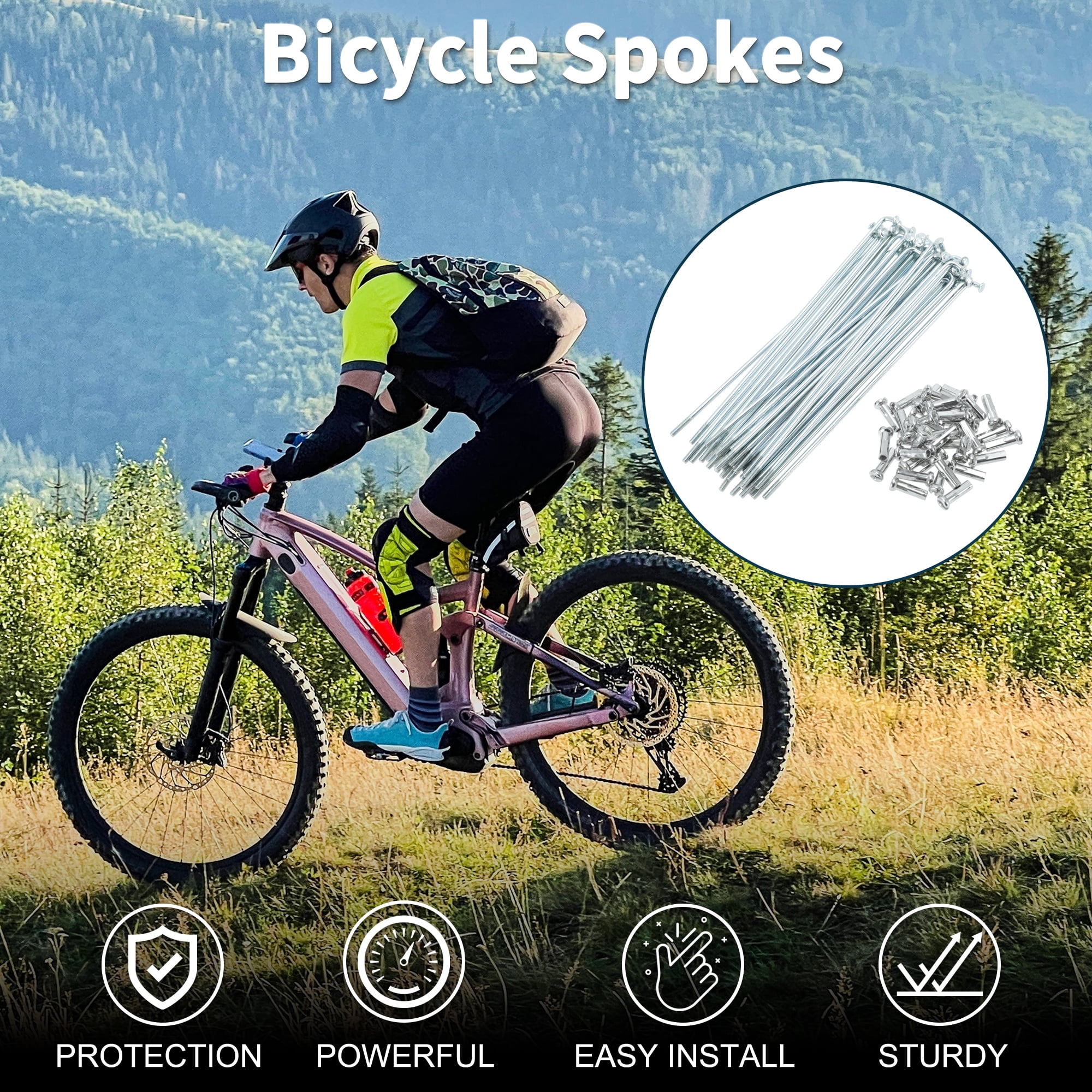 Unique Bargains 36Pcs 14G Carbon Steel Galvanized Bicycle Spokes with Nipples Silver 3.98"
