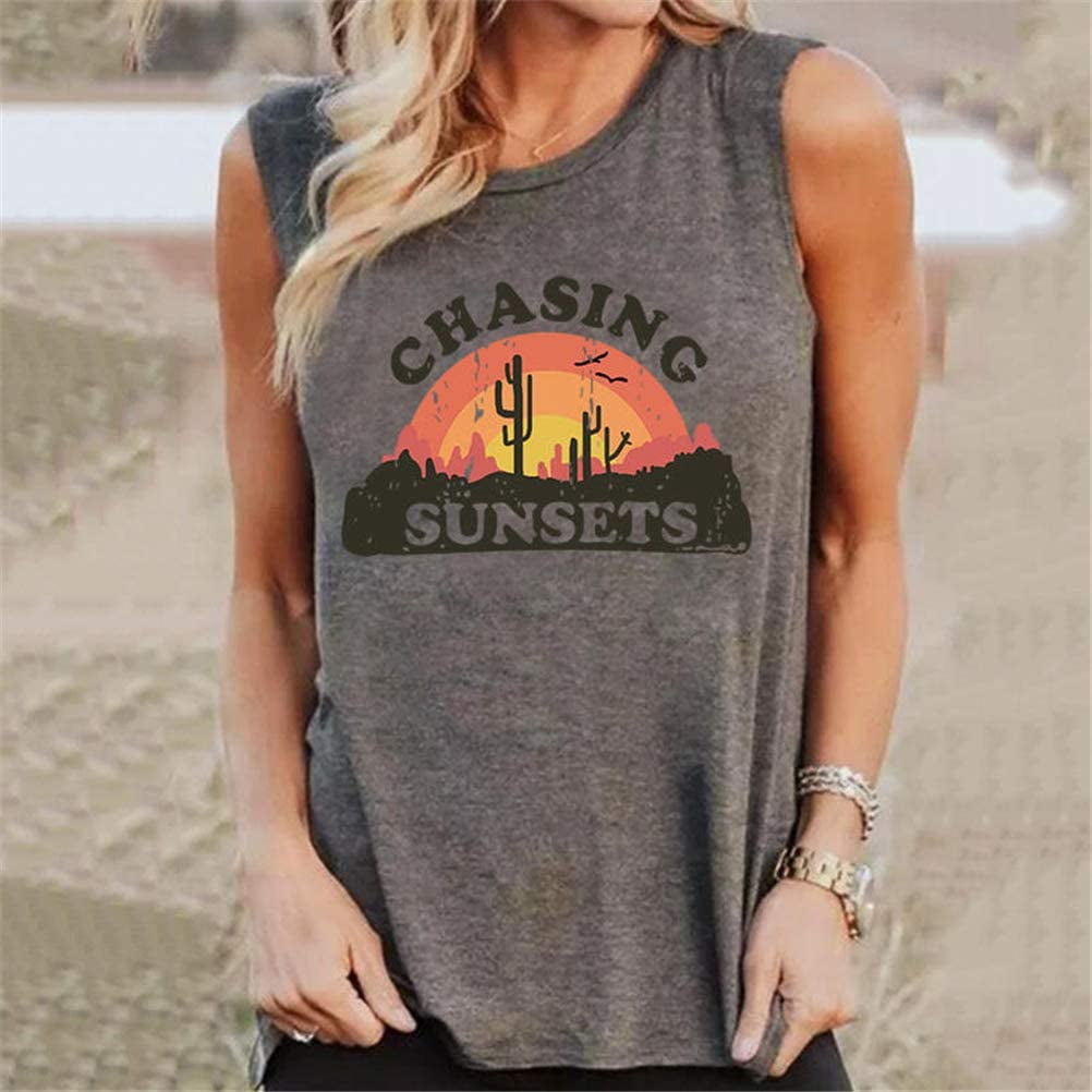 Womens Chasing Sunsets Cactus Graphic 