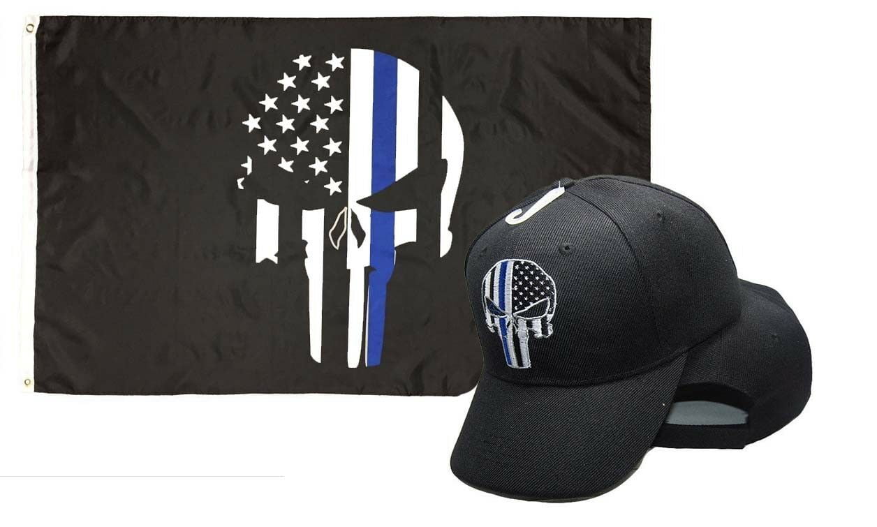 Thin Blue Line PUNISHER Skull Flag 