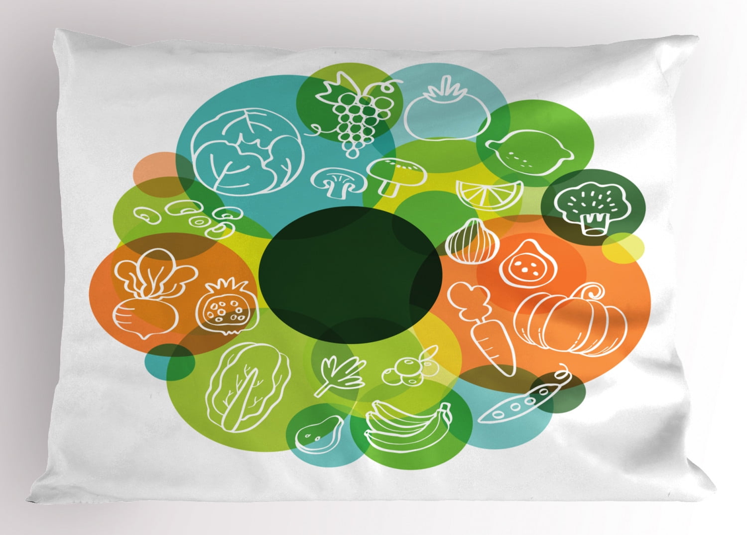 Vegetable Pillow Sham Organic Healthy Food Fruits Doodle Pattern Vegan
