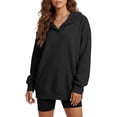 thumbnail image 2 of Gaigiky Hoodies for Women Solid Color Fleece Lined V Neck Long Sleeve Sweatshirt with Pocket Oversized Fall Daily Casual Pullover, 2 of 10