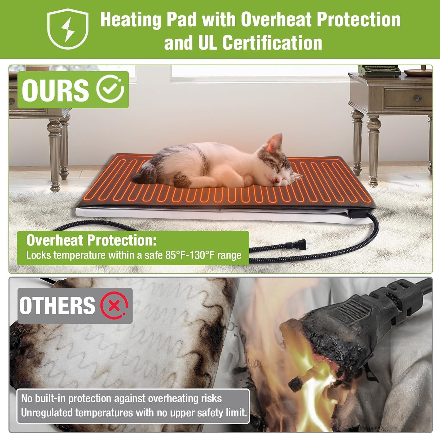 MEDEHOO Large Heated Cat House Outdoor Insulated Cat House Weatherproof Feral Cat Shelter with Thermostat-Controlled Heating Pad, 6-Sided Thermal Liner for 1-4 Feral Stray Barn Cats, 33.5" L