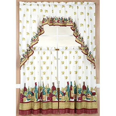 3pc Wine Kitchen Window Ruffle Rod Tier Curtains Swag Valance