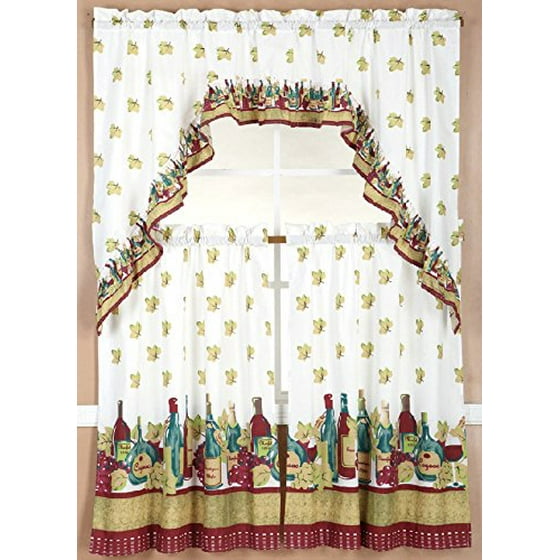 3pc Wine Kitchen Window Ruffle Rod Tier Curtains Swag Valance Set 3pc Wine Kitchen Window Ruffle Rod Tier Curtains Swag Valance Set D Treatment Com
