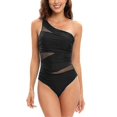 thumbnail image 2 of Traje de baño de una pieza para mujer, control de abdomen, cuello asimétrico plisado, un solo tirante, de malla., 2 of 4