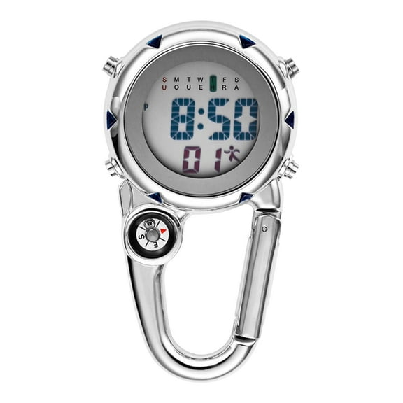 Clip on Digital Quartz Watch Backpack Belt Waterproof and Shockproof Anti-oxidation Pocket Watch Glow in The Dark Carabiner Watch with Compass Alarm Clock Date Week for Outdoor
