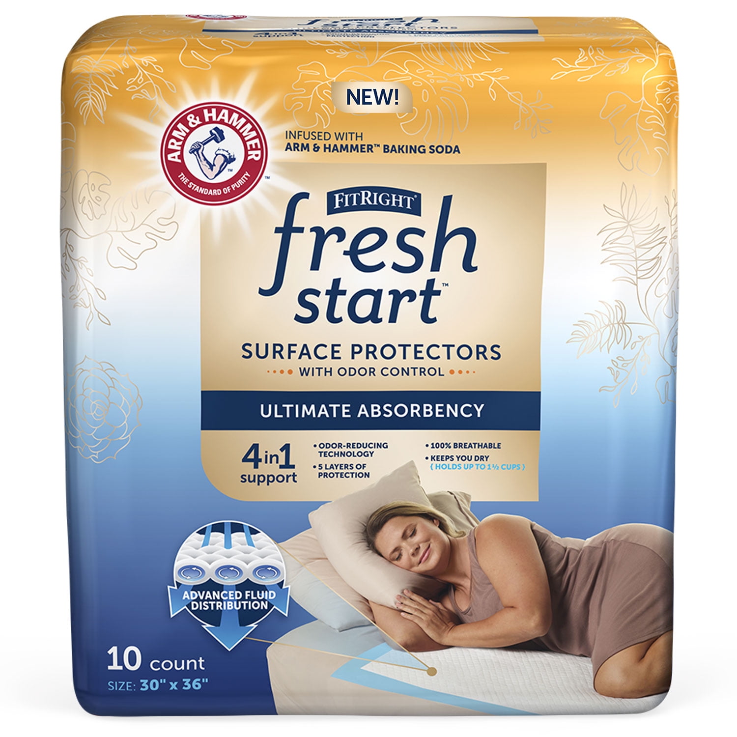 FitRight Fresh Start Disposable Underpads 30" x 36" (10 Count) Bed Pads