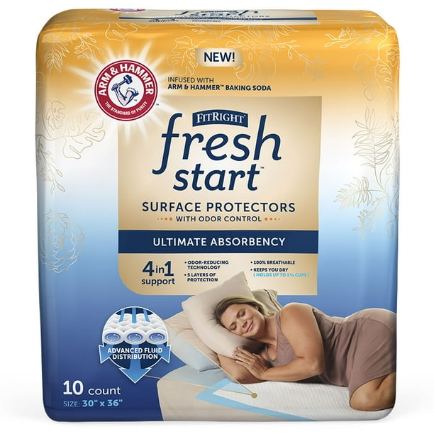 FitRight Fresh Start Disposable Underpads 30" x 36" (10 Count) Bed Pads for Incontinence
