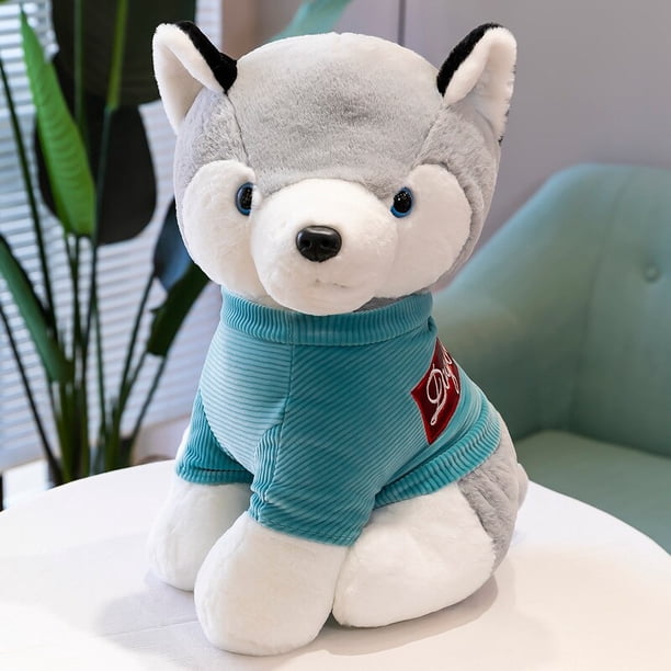 Cute Soft Husky Plush Toy / Rabbit Hair Husky Doll Wearing Clothes / Children's Birthday Gift / Christmas Giftcyan50cm Deng Xun unisex