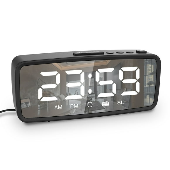 5.1'' Digital Alarm Clock , Mirror Alarm Clock, 3 Levels Dimmer, With Sleep Timer, Adjustable , Dark Mode, Alarm With Snooze, 12/24H Alarm Clocks For Bedroom Bedside Desk