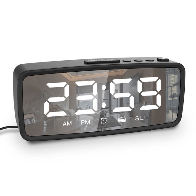 5.1'' Digital Alarm Clock , Mirror Alarm Clock, 3 Levels Dimmer, With Sleep Timer, Adjustable , Dark Mode, Alarm With Snooze, 12/24H Alarm Clocks For Bedroom Bedside Desk