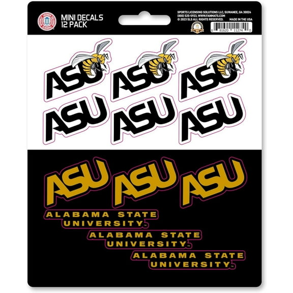 Alabama State University Hornets 12-Piece Mini Decal Sticker Set, 5x6 Inch Sheet, Gift for football fans for any hard surfaces around home, automotive, personal items