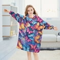 thumbnail image 5 of Dailycode Wearable Blanket Hoodie Oversized Sherpa Flannel Blankets with Pocket for 3-14 Year Old Vibrant Butterflies, 5 of 7