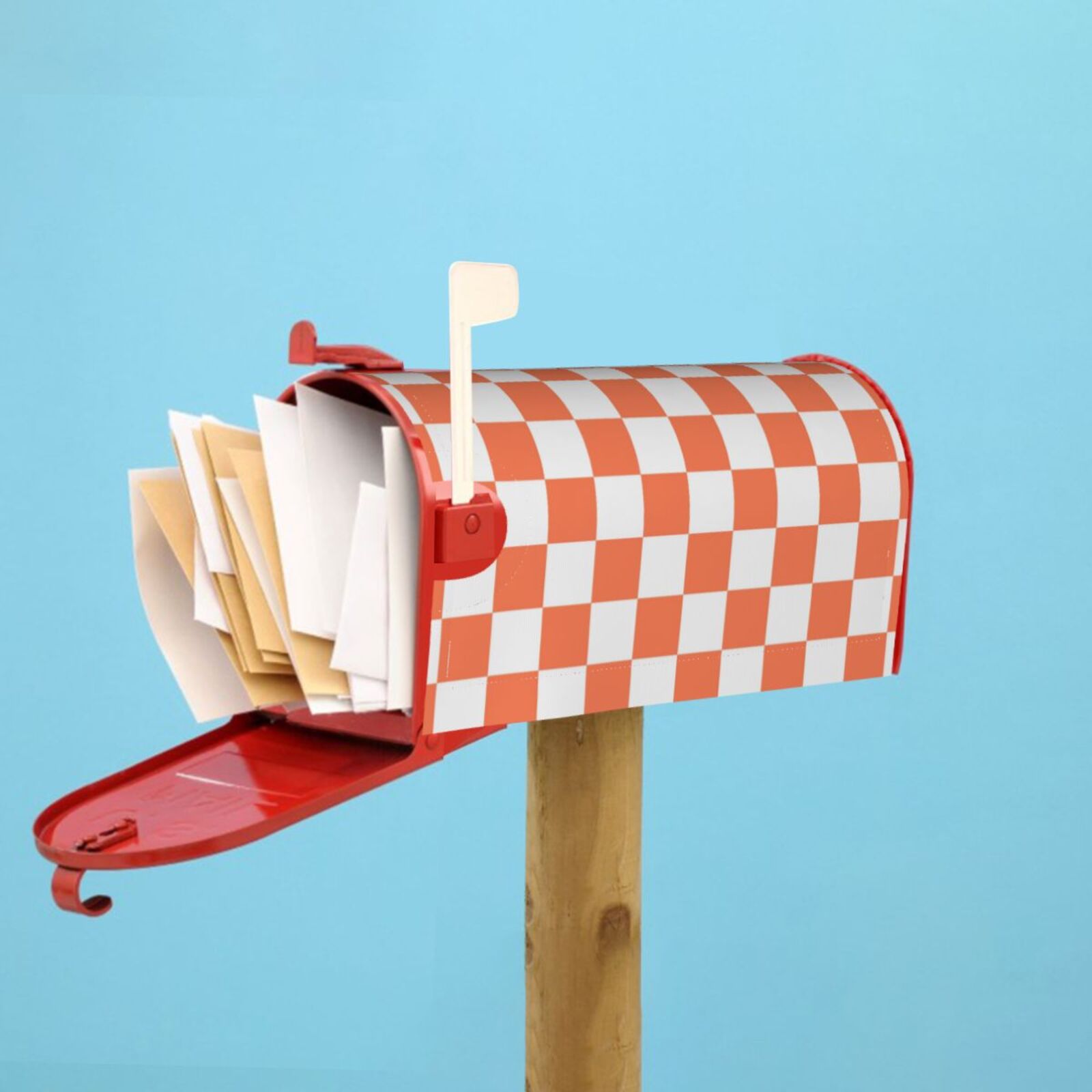 Mailbox Covers, white orange squares checkerboard Welcome Mailbox Cover Magnetic Extra Large Size 25.5" x 21", Decorative Mailbox Covers Post Letter Box Wrap Cover Decor for Outdoors