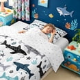thumbnail image 4 of meiyoeat White Stars Shark Twin Comforter Sets for Kids Boys Girls, Cute Underwater Marine Wildlife Bedding Set, Blue White, Reversible, 2 Pieces, 1 Comforter and 1 Pillowcase, 4 of 6
