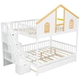 thumbnail image 5 of Harper & Bright Designs Full over Full House Bunk Bed with Window and Roof, Wood Full Size Storage Stairway Bunk Bedframe with Trundle, White+Natural, 5 of 11
