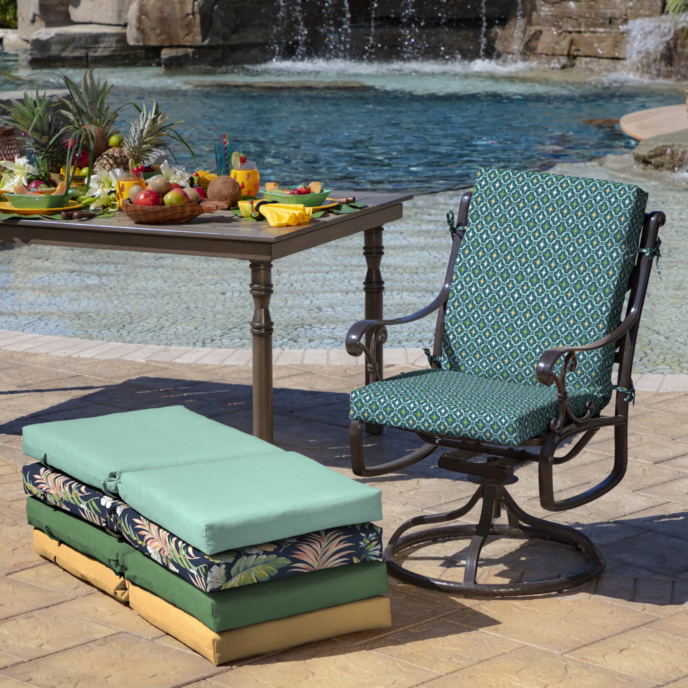 ARDEN 2-Pack Outdoor Patio Dining Chair Cushion, 20x44, Rain-Proof Seat Pad, Fade-Resistant Outdoor Cushion Alana Tile
