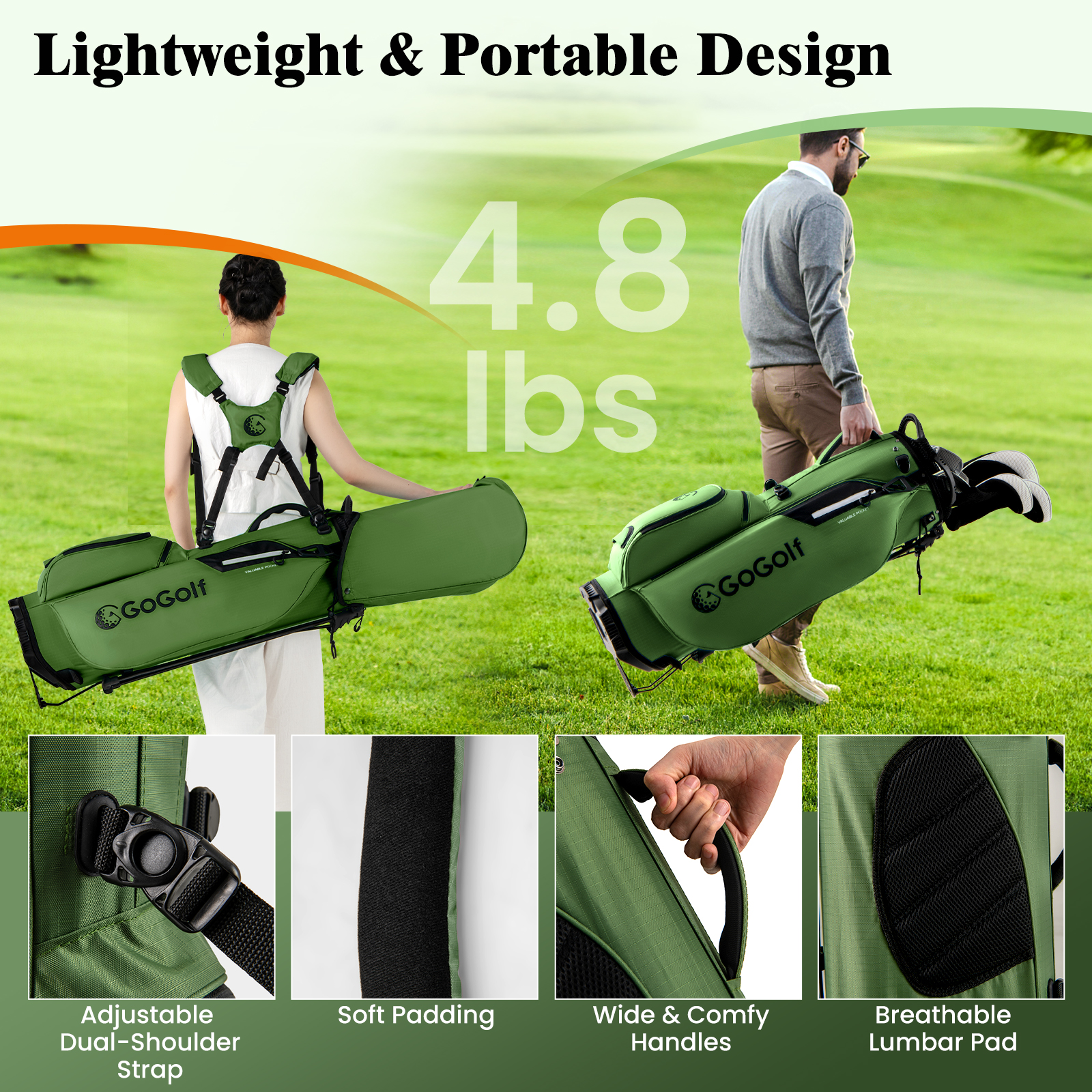Gymax 8-Way Golf Stand Bag w/ 5 Pockets Lightweight Portable Golf Club Bag Handles Green