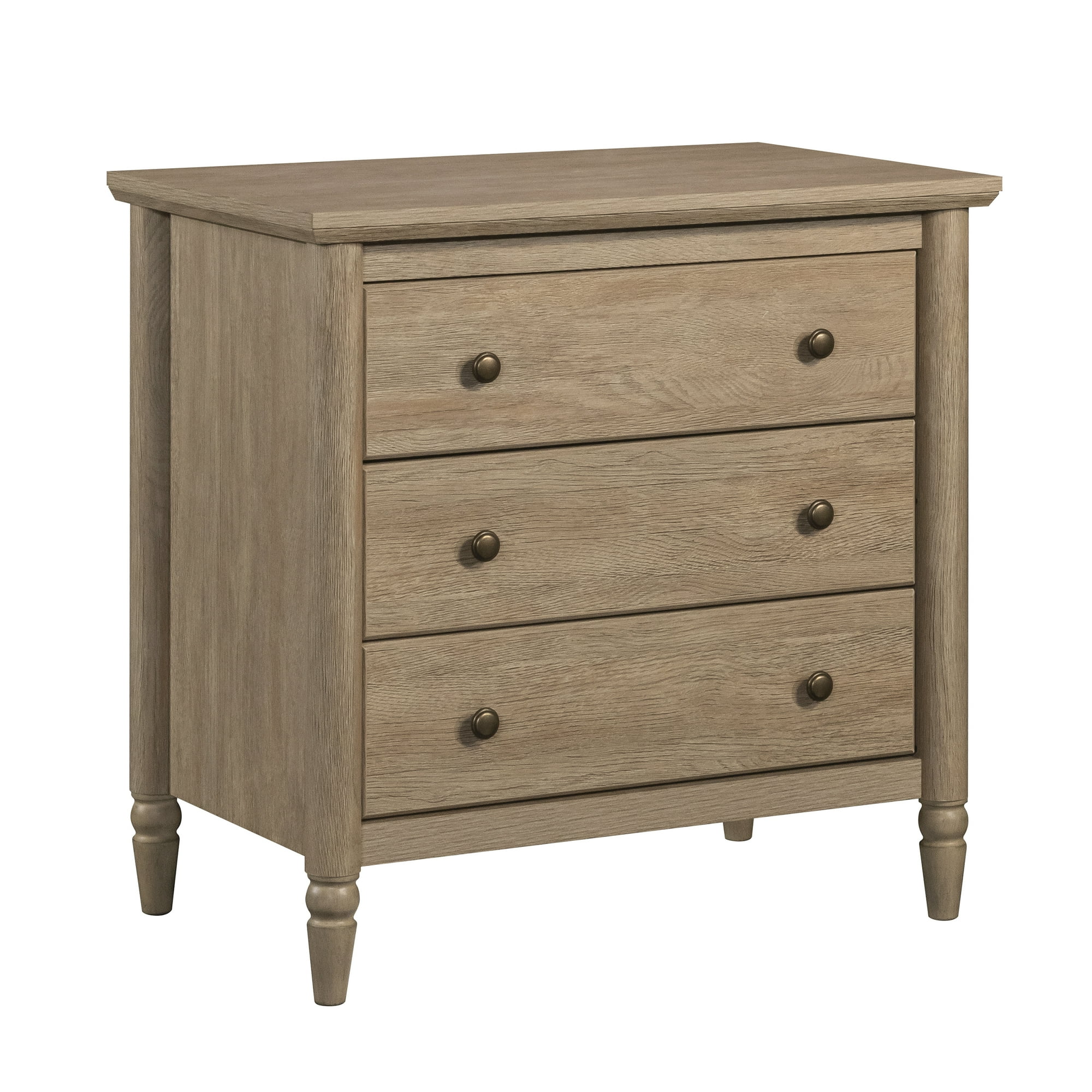 (2 pack) 3 Drawer Nightstand with USB, Brushed Oak Finish