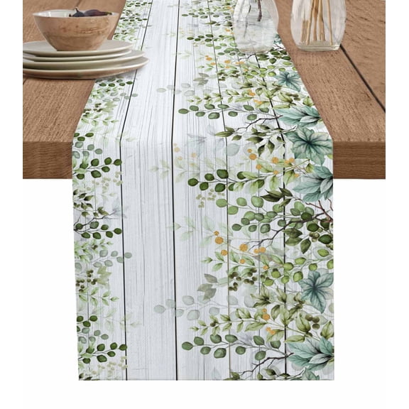 Ldtrchee Sage Green Eucalyptus Leaves Table Runner 90 Inches, Botanical Farm Rustic Wood Bed Runner Dresser Scarves Tabletop for Indoor Outdoor Parties/Ceremony/Banquet, 13" x 90"