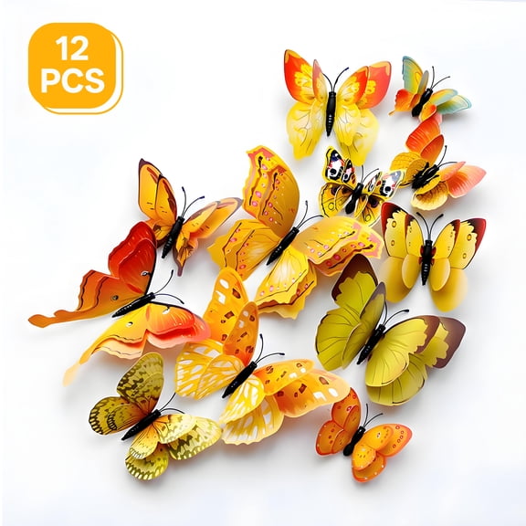 CCOCC 12Pcs Butterfly Wall Decor,Space-Enhancing Decor Cute Wall Decor,Simple Peel-And-Stick Room Decor Wall,Yellow