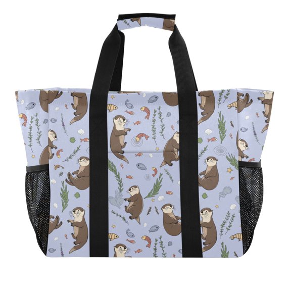 FORMRS Tote Bag for Women Large Capacity Canvas Travel Foldable Carry On Shopping Handbag, Purple Otters Pattern