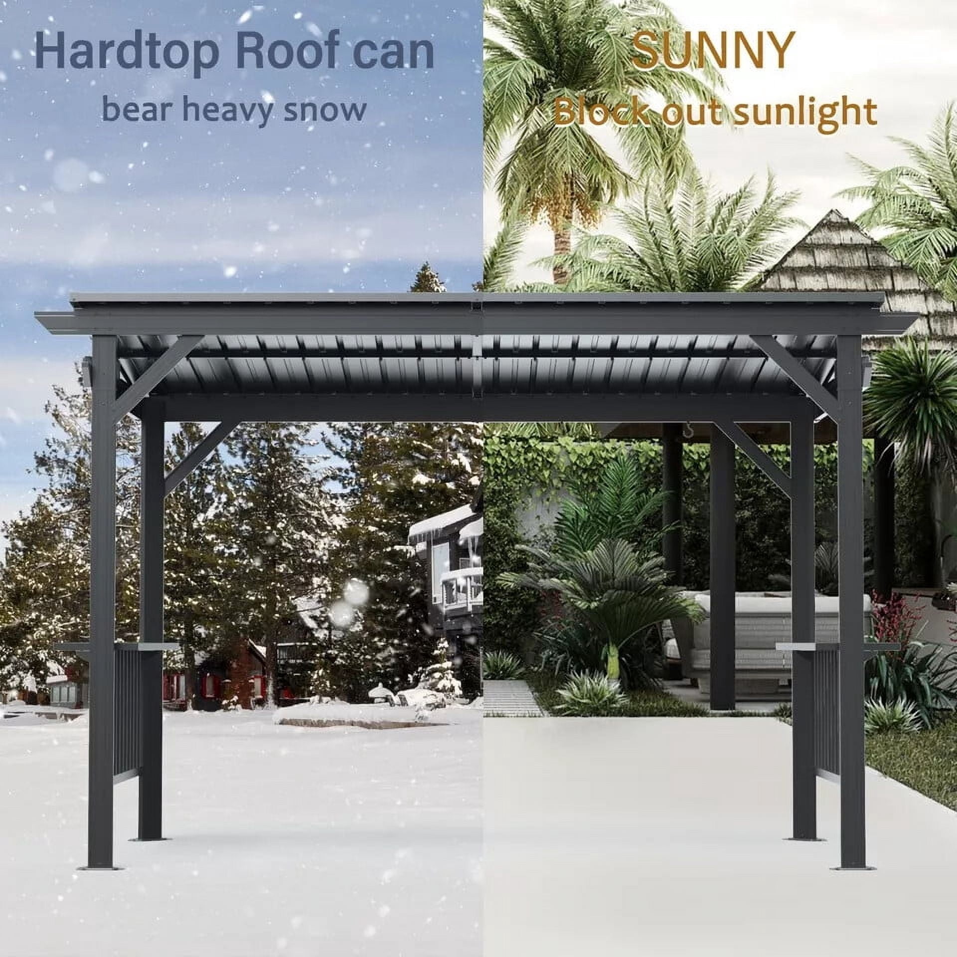 TOTAL 6.5x12FT Hardtop Grill Gazebo, Outdoor BBQ Shelter with 2 Side Shelves, Sloping Steel Roof, Permanent Sun Shade & Ceiling Hooks for Patio, Deck, Yard, Garden (Gray)