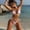 Pink, variant on Women Waffle Textured Fabric Bikini Set, Lace Fringe Seashell Starfish Decor Halter Tie Backless Side Tie High Cut Two Piece Swimsuit Sexy Beach Bathing Suit