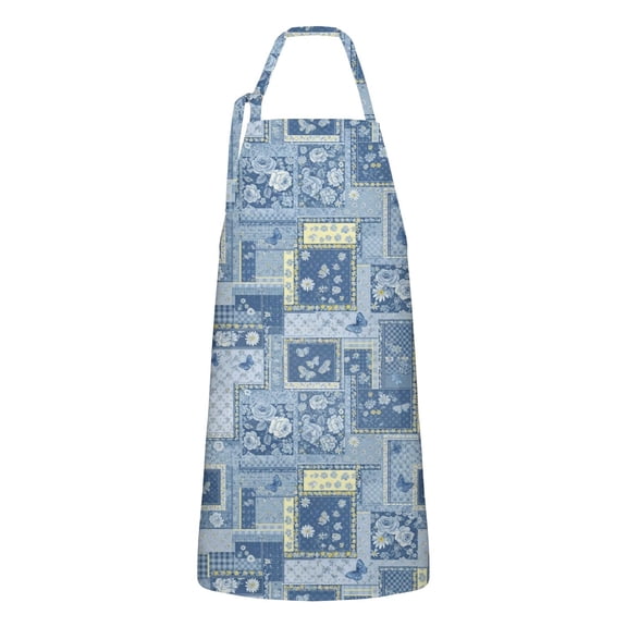 Pioneer Flower Floral Print Pattern Apron for Women and Men, Cotton Linen Waterproof with Pockets, Adjustable, 33x27 Inch for Kitchen, Gardening, BBQ, Salon