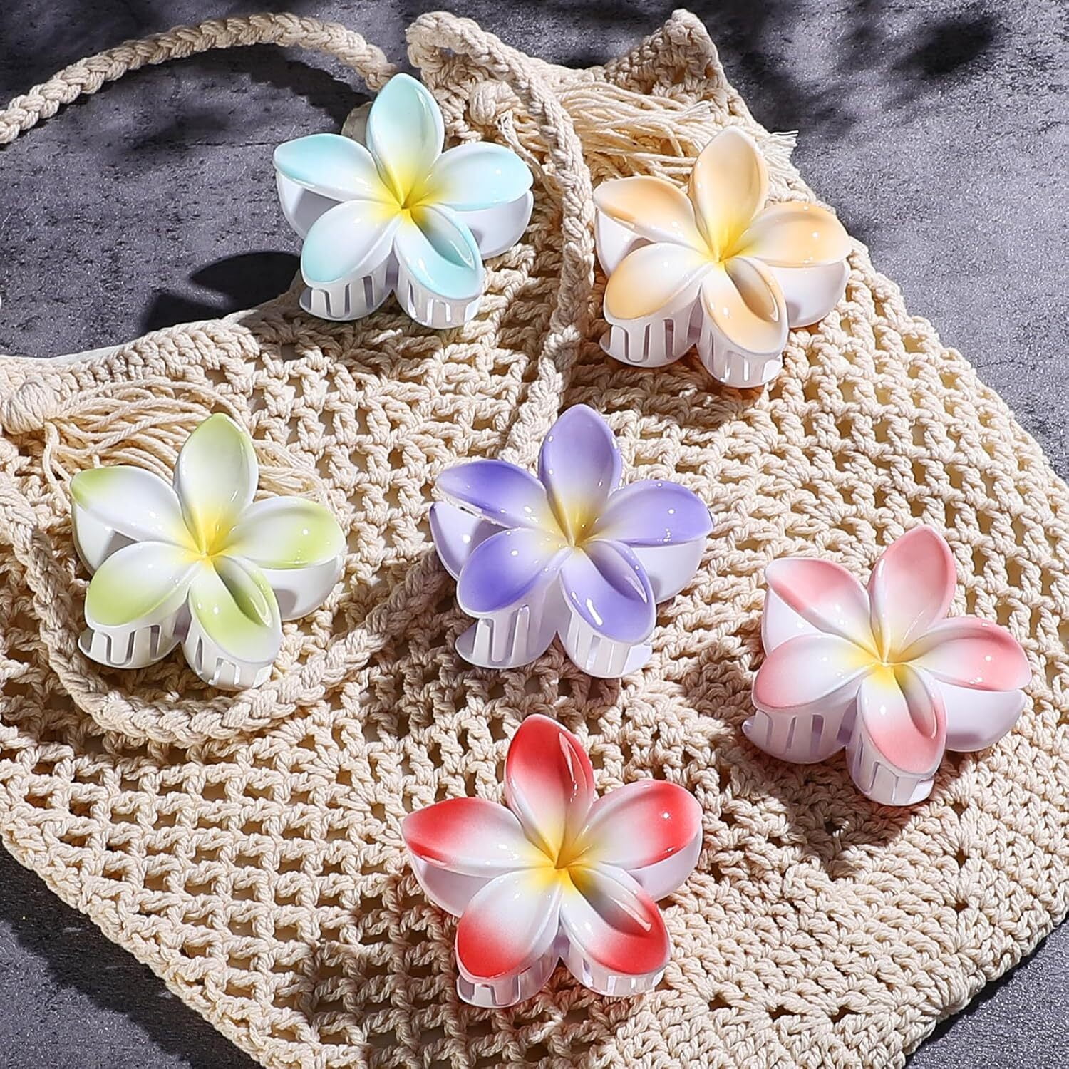 4 PCS Flower Hair Clips - Hawaiian Claw Clips for Vacation Hibiscus Hair Claw Clips Cute Large Hair Clips for Thick and Thin Hair Plumeria Hair Accessories for Women Girls, Style 2