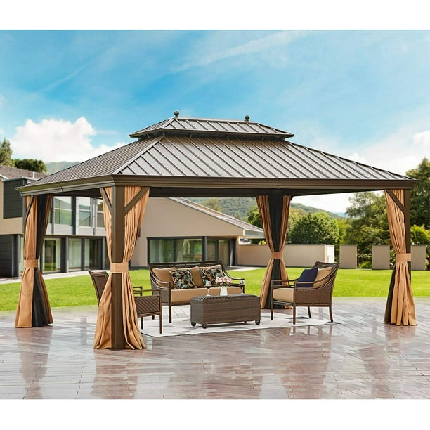 EROMMY 12' X 16‘ Hardtop Gazebo Galvanized Steel Outdoor Gazebo Canopy