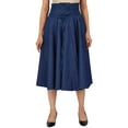 thumbnail image 3 of Bimba Navy Blue High Waist Denim Skirt a-line Smocked Waist Designer Chic Skirts, 3 of 9