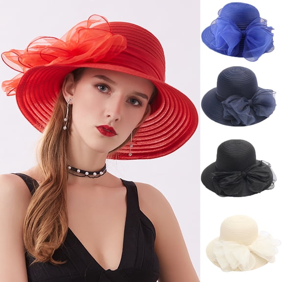 Sunjoy Tech Brim Hat Organza Hats Summer Beach Cap Tea Party Wedding Fascinator Church Hats