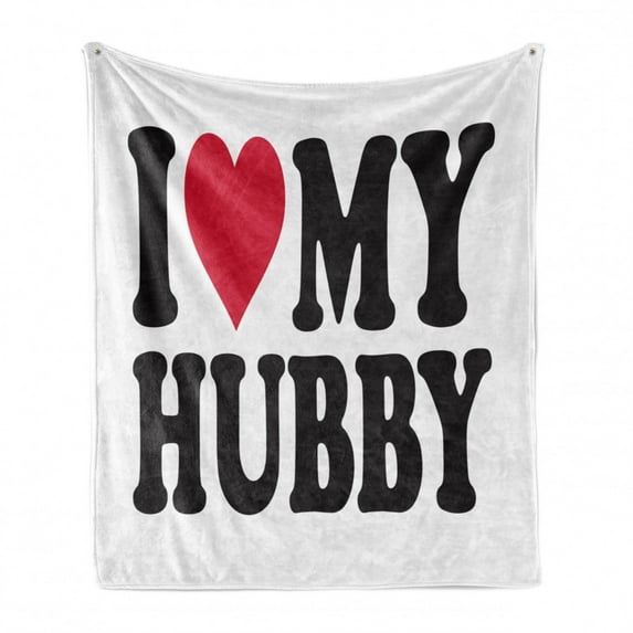 Wifey Hubby Soft Flannel Fleece Blanket, I Love My Hubby Valentines Day Lettering in Bold Letters Print, Cozy Plush for Indoor and Outdoor Use, 50" x 60", Dark Pink and Charcoal Grey, by Ambesonne