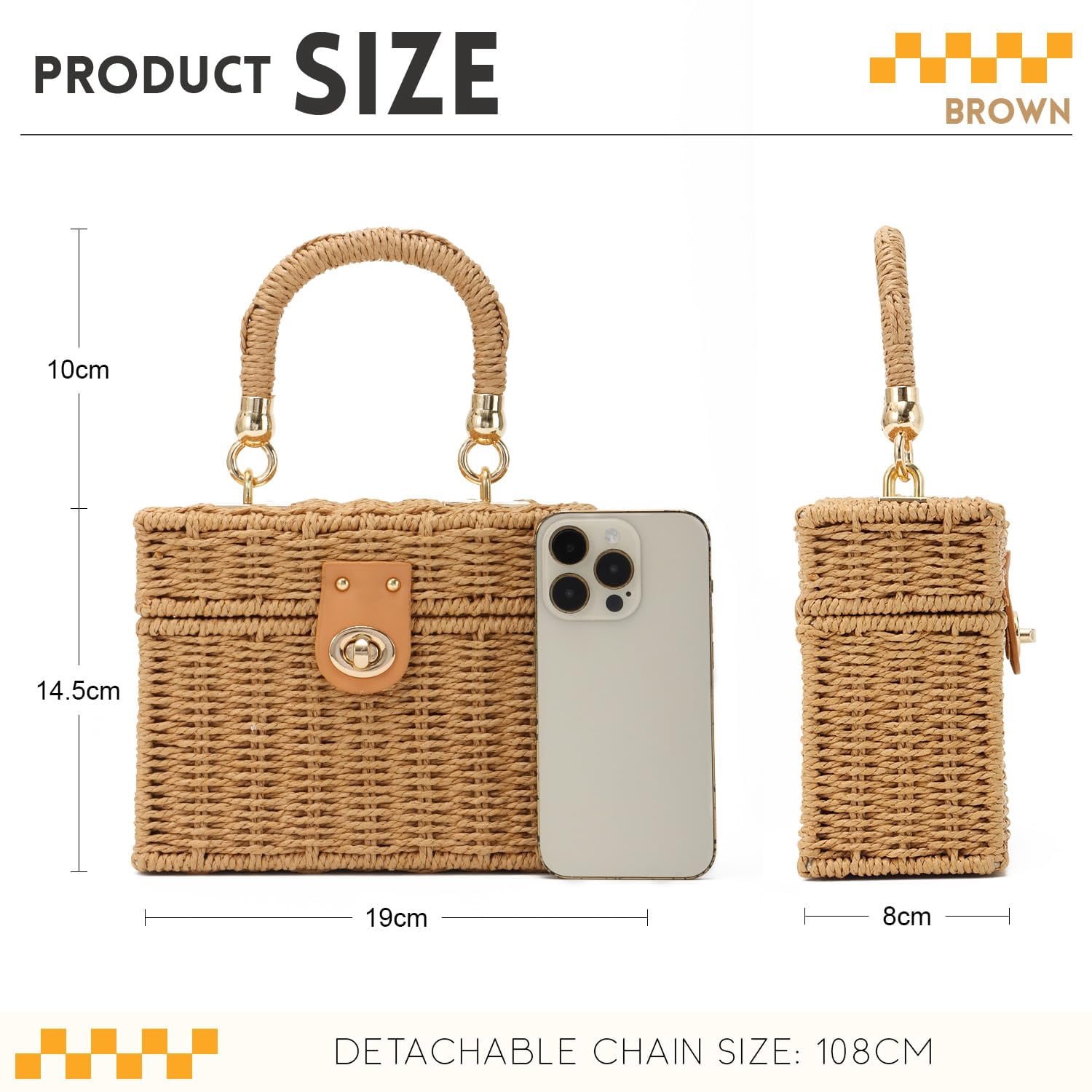 Rattan Purse for Women Summer Tote Handbag Woven Bakset Crossbody Bag Trendy Beach Top Handle Bag