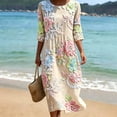 thumbnail image 7 of VBVC Women's and Women's Plus 3/4 Sleeve Midi Dress, Summer Casual Crew Neck Dress For Women, Ladies' Loose Fit Floral Dress with Pockets,Khaki,S-5XL, 7 of 7