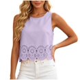 thumbnail image 3 of Harpily Sleeveless Womens Tank Tops Round Neck Hollow Embroidery Loose Relaxed Fit Breathable Summer Travel Vacation Casual Blouse, 3 of 5